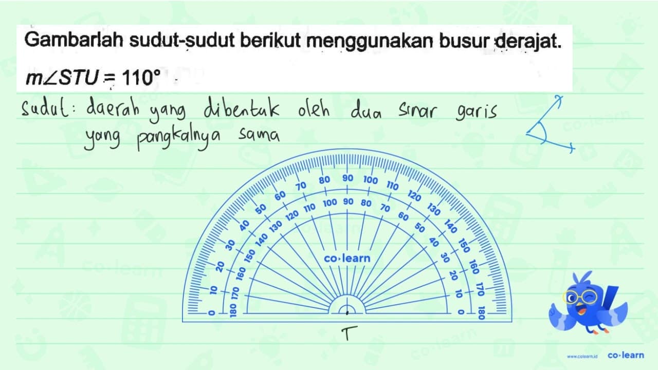 Gambarlah sudut-sudut berikut menggunakan busur derajat. m