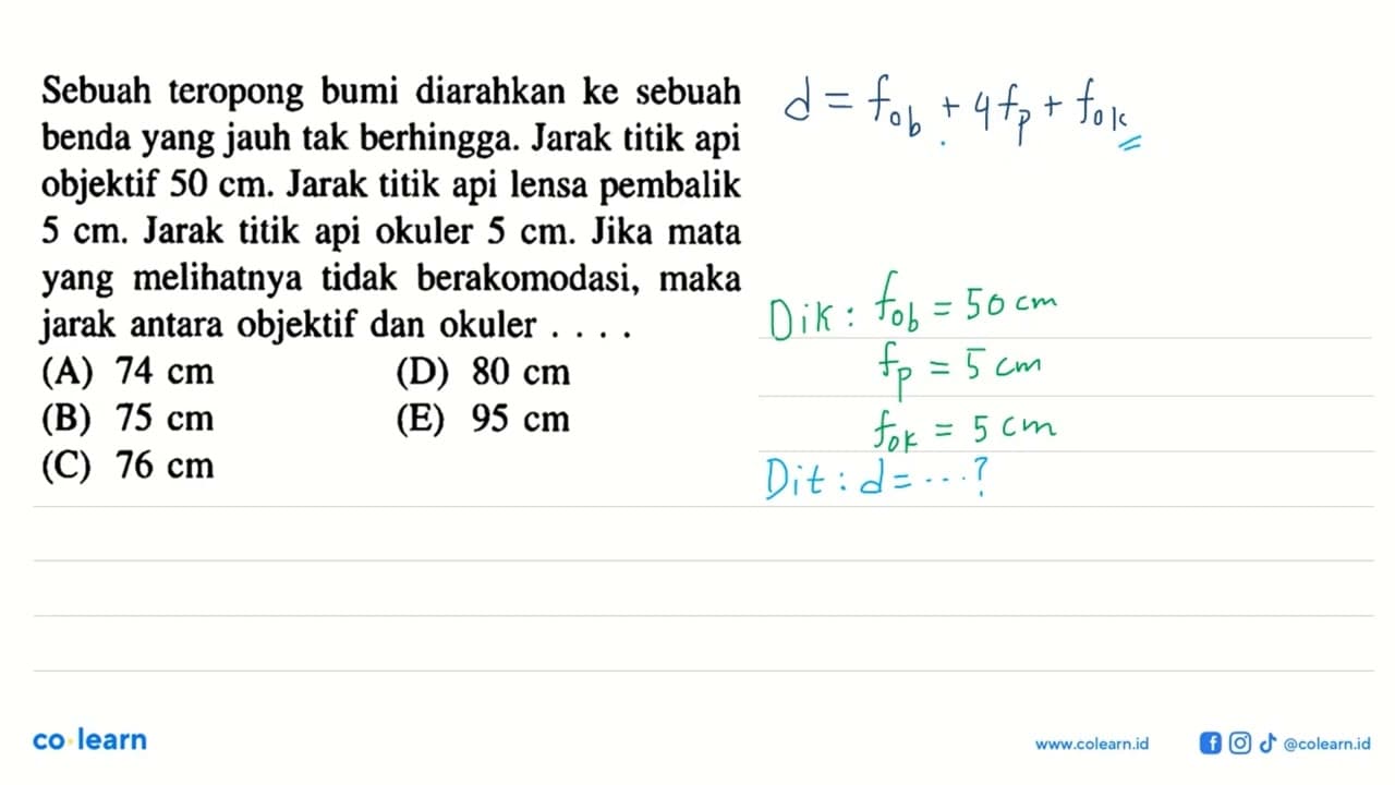 Sebuah teropong bumi diarahkan ke sebuah benda yang jauh