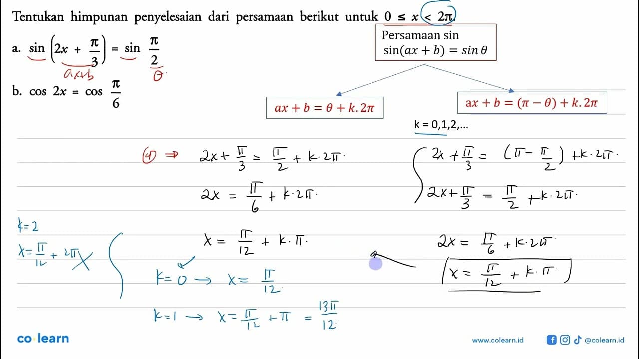 himpunan penyelesaian dari persamaan berikut untuk