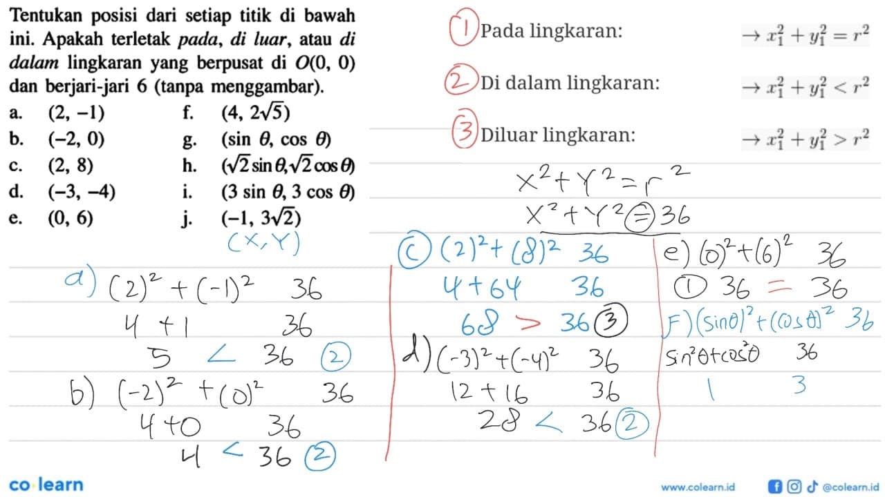 Tentukan posisi dari setiap titik di bawah ini. Apakah