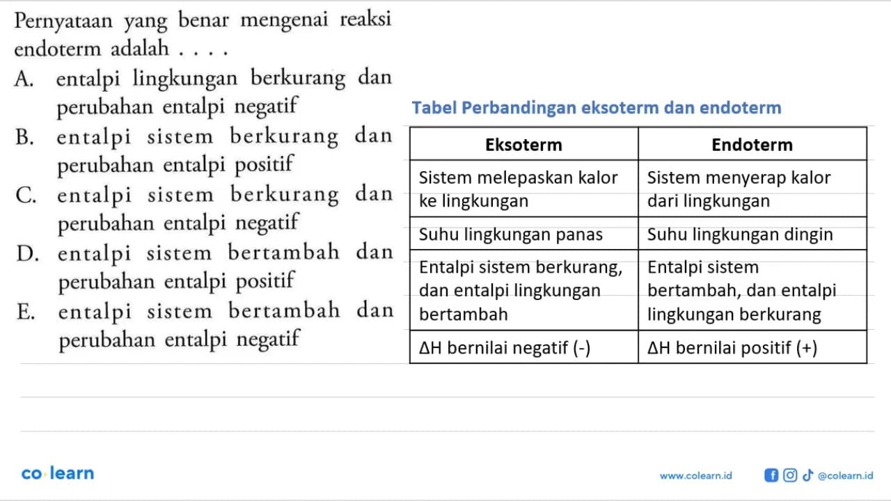 Pernyataan yang benar mengenai reaksi endoterm adalah