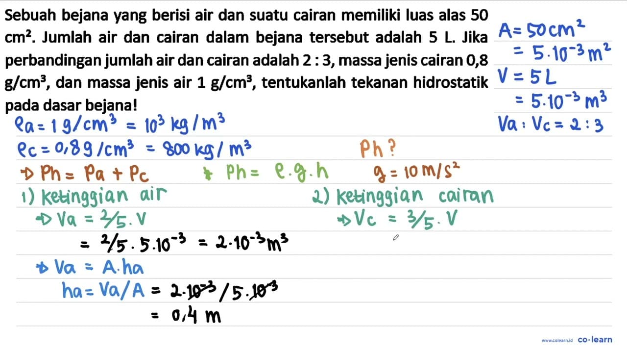 Sebuah bejana yang berisi air dan suatu cairan memiliki