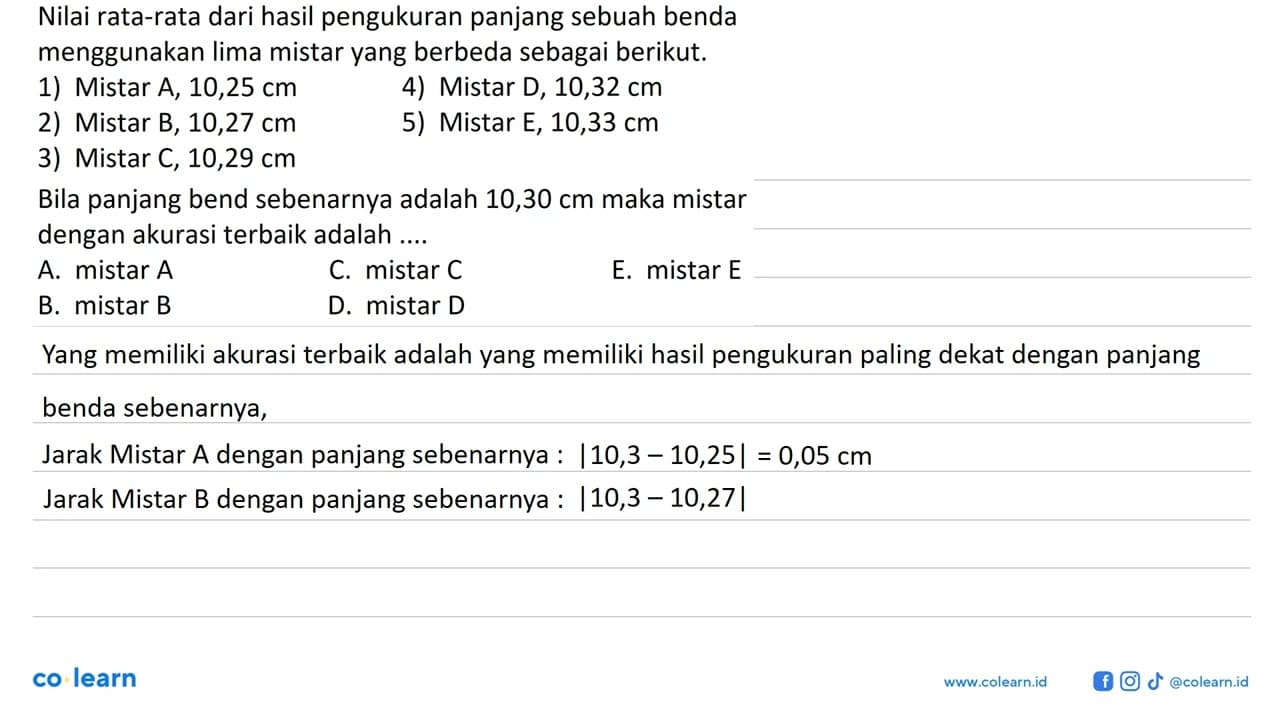 Nilai rata-rata dari hasil pengukuran panjang sebuah benda