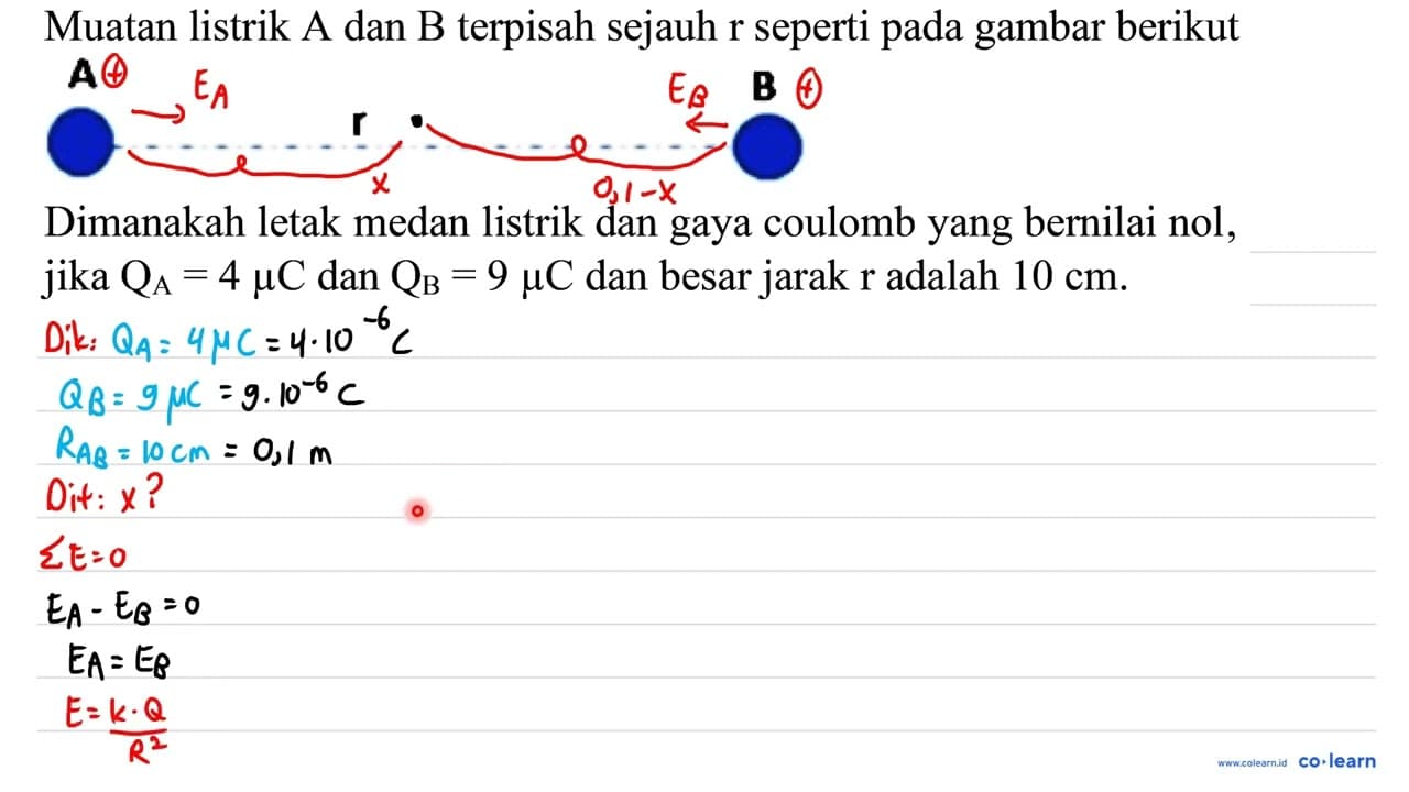 Muatan listrik A dan B terpisah sejauh r seperti pada
