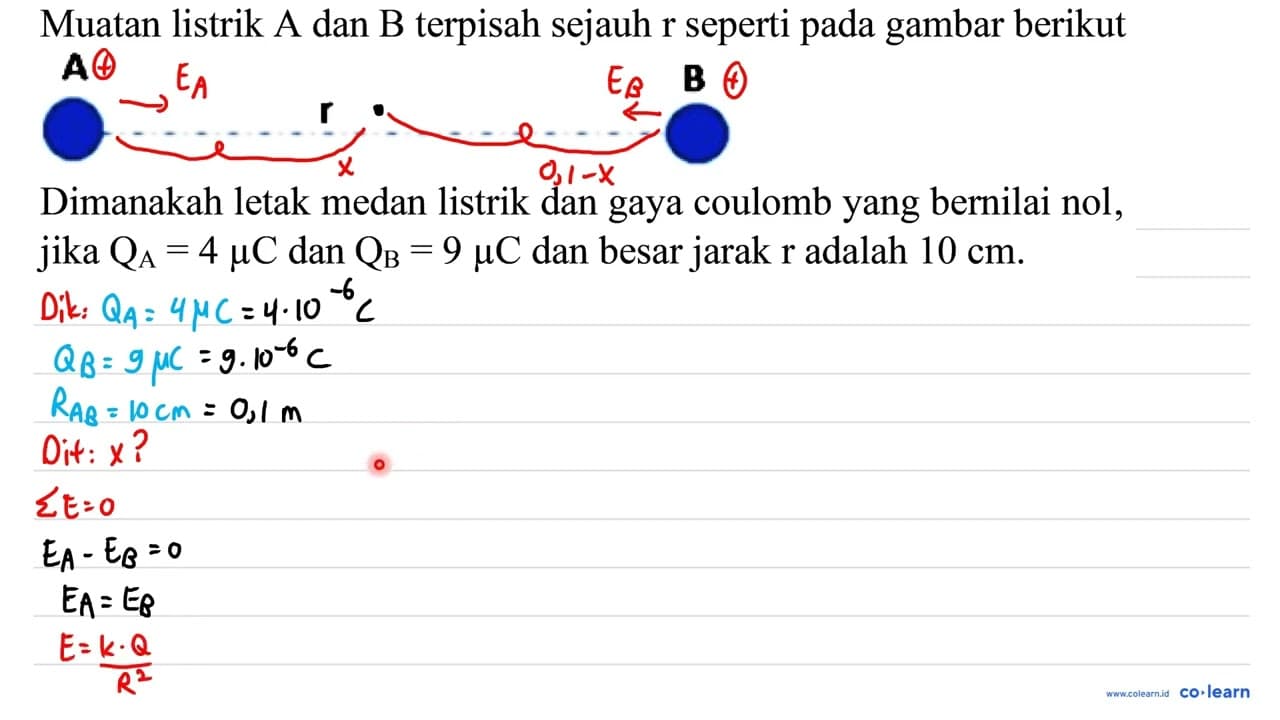 Muatan listrik A dan B terpisah sejauh r seperti pada