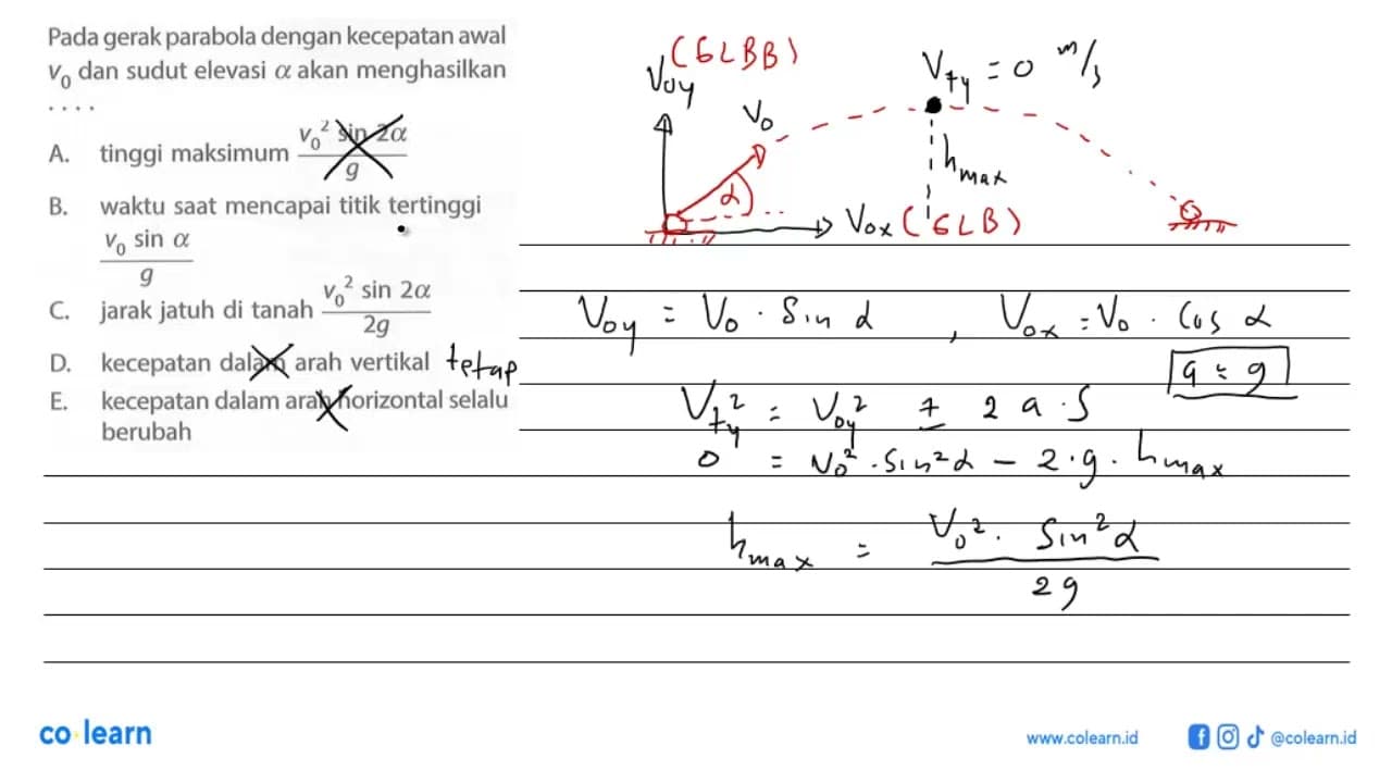 Pada gerak parabola dengan kecepatan awal v0 dan sudut