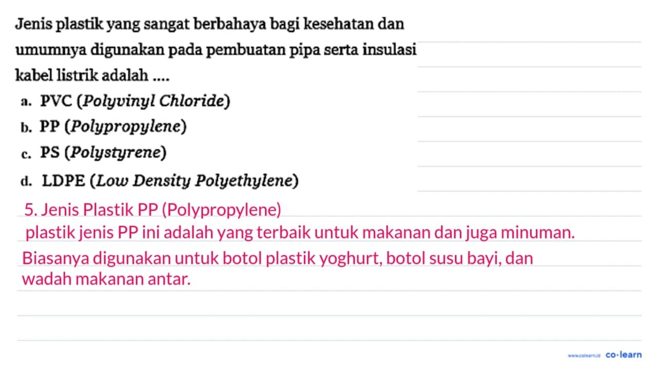 Jenis plastik yang sangat berbahaya bagi kesehatan dan