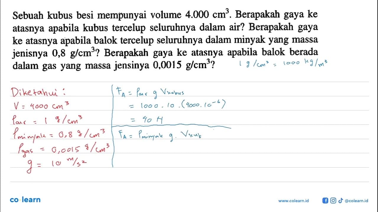 Sebuah kubus besi mempunyai volume 4.000 cm^3. Berapakah