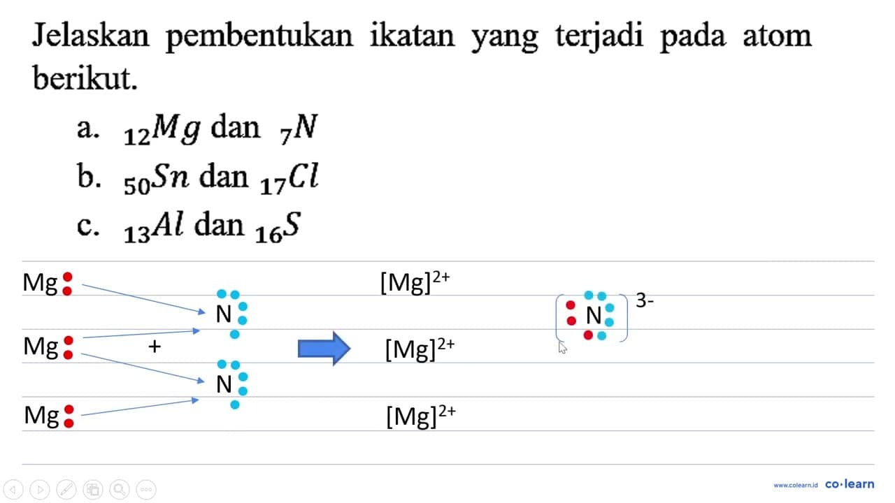 Jelaskan pembentukan ikatan yang terjadi pada atom berikut.