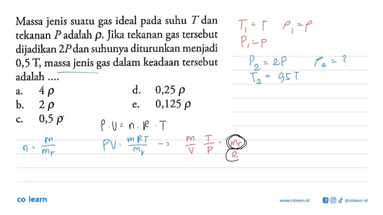 Massa jenis suatu gas ideal pada suhu T dan tekanan P