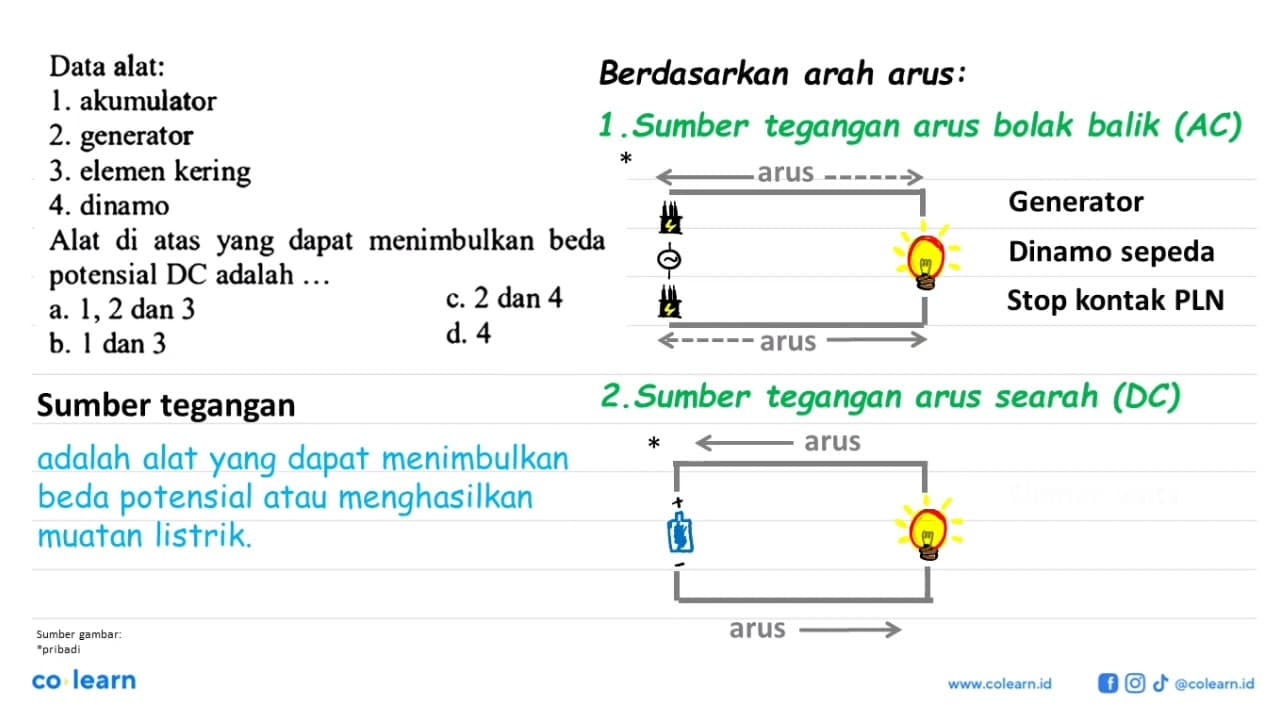 Data alat: 1. akumulator 2. generator 3. elemen kering 4.