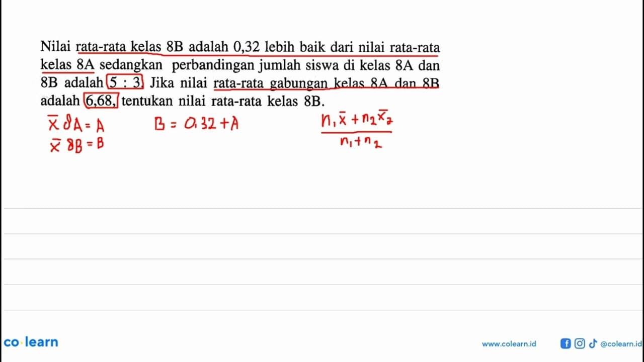 Nilai rata-rata kelas 8B adalah 0,32 lebih baik dari nilai