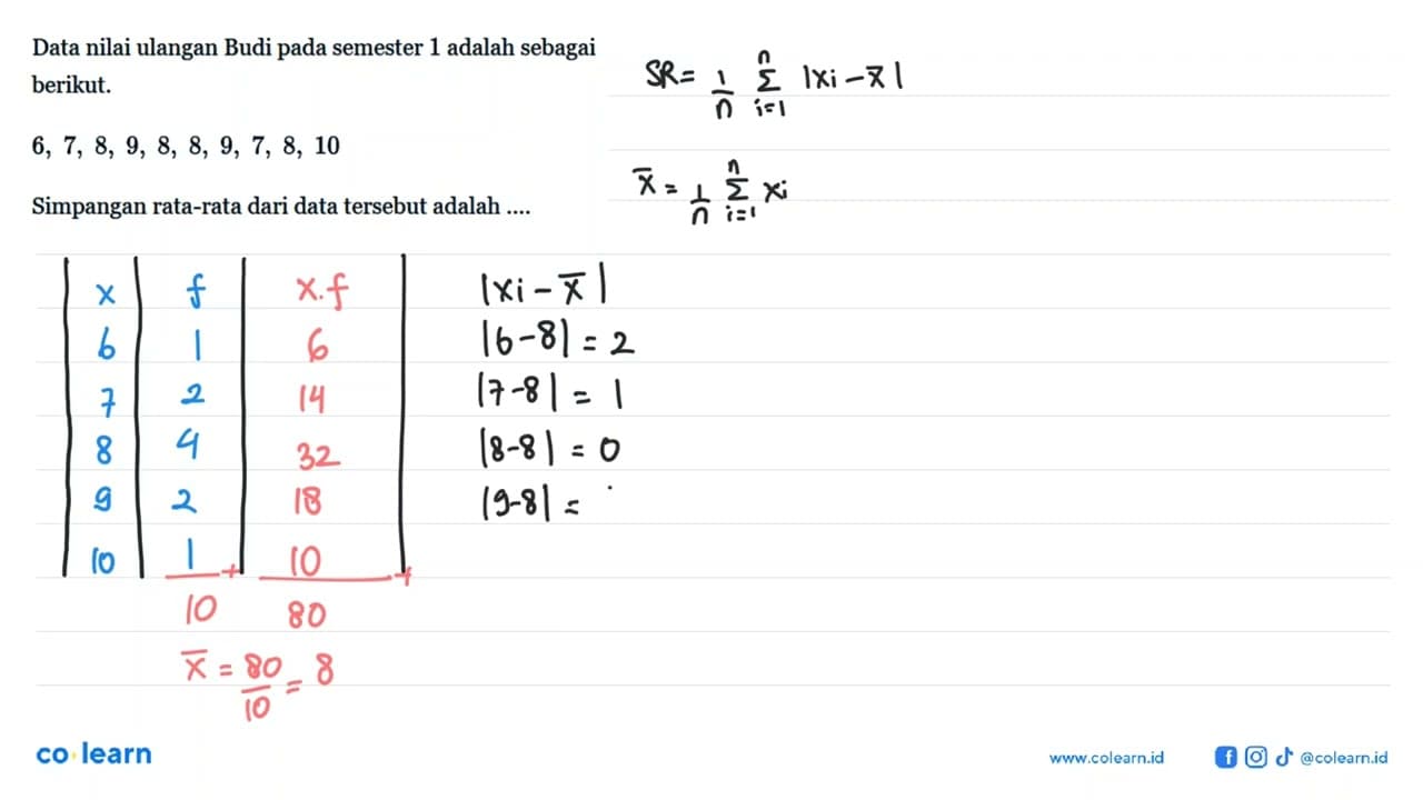 Data nilai ulangan Budi pada semester 1 adalah sebagai