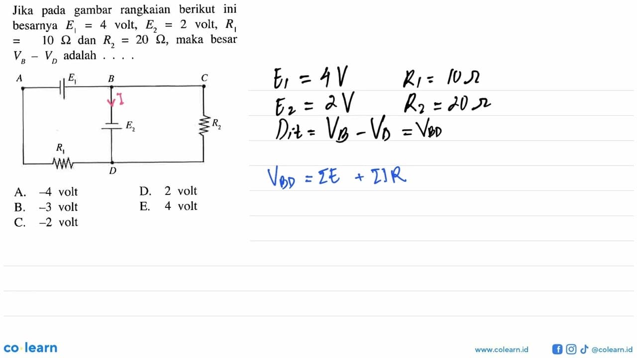 Jika pada gambar rangkaian berikut ini besarnya E1 = 4