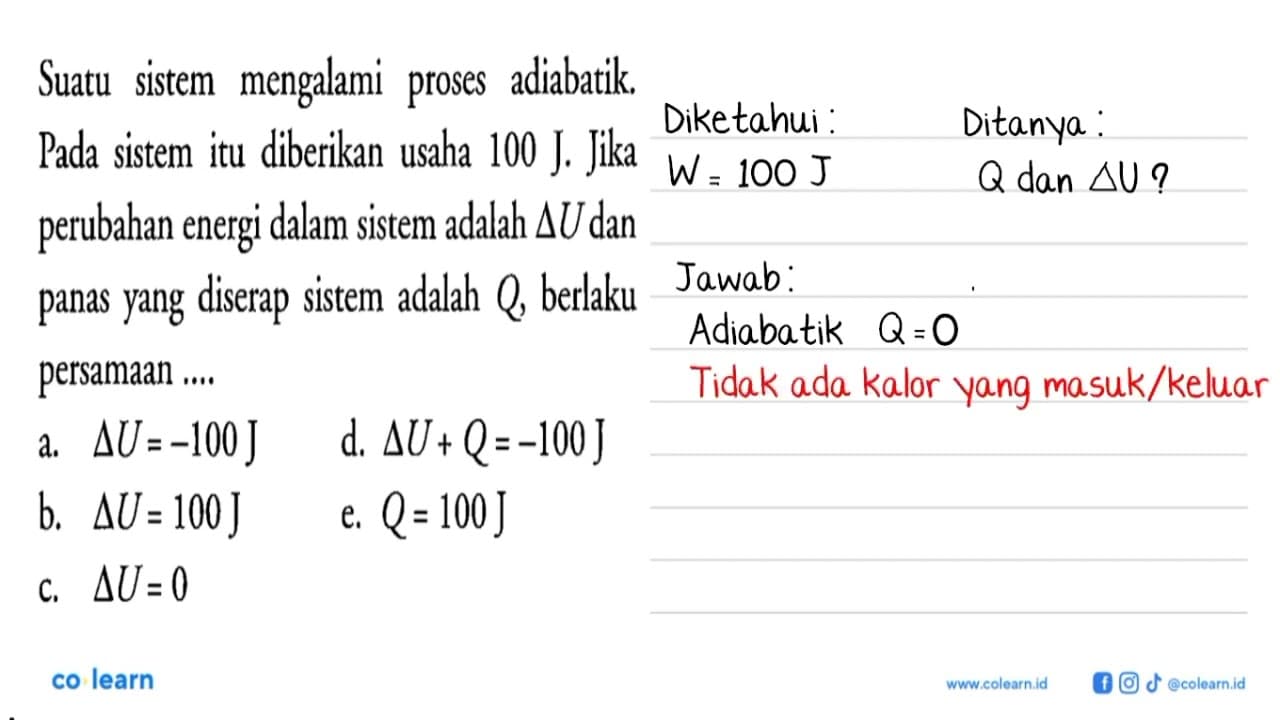 Suatu sistem mengalami proses adiabatik. Pada sistem itu