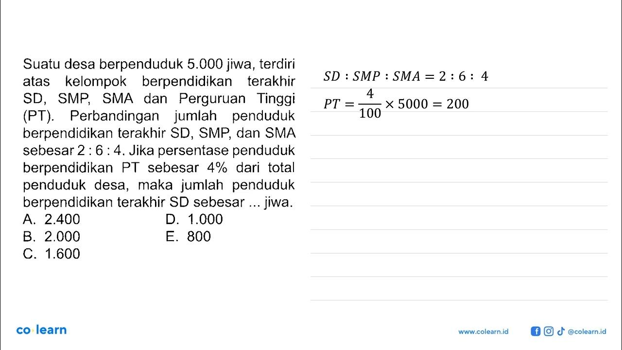 Suatu desa berpenduduk 5.000 jiwa, terdiri atas kelompok