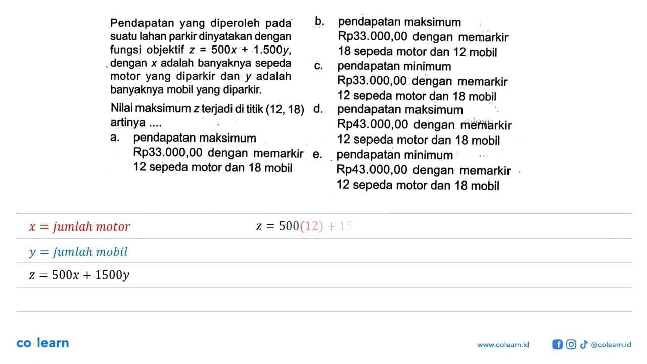 Pendapatan yang diperoleh pada suatu lahan parkir