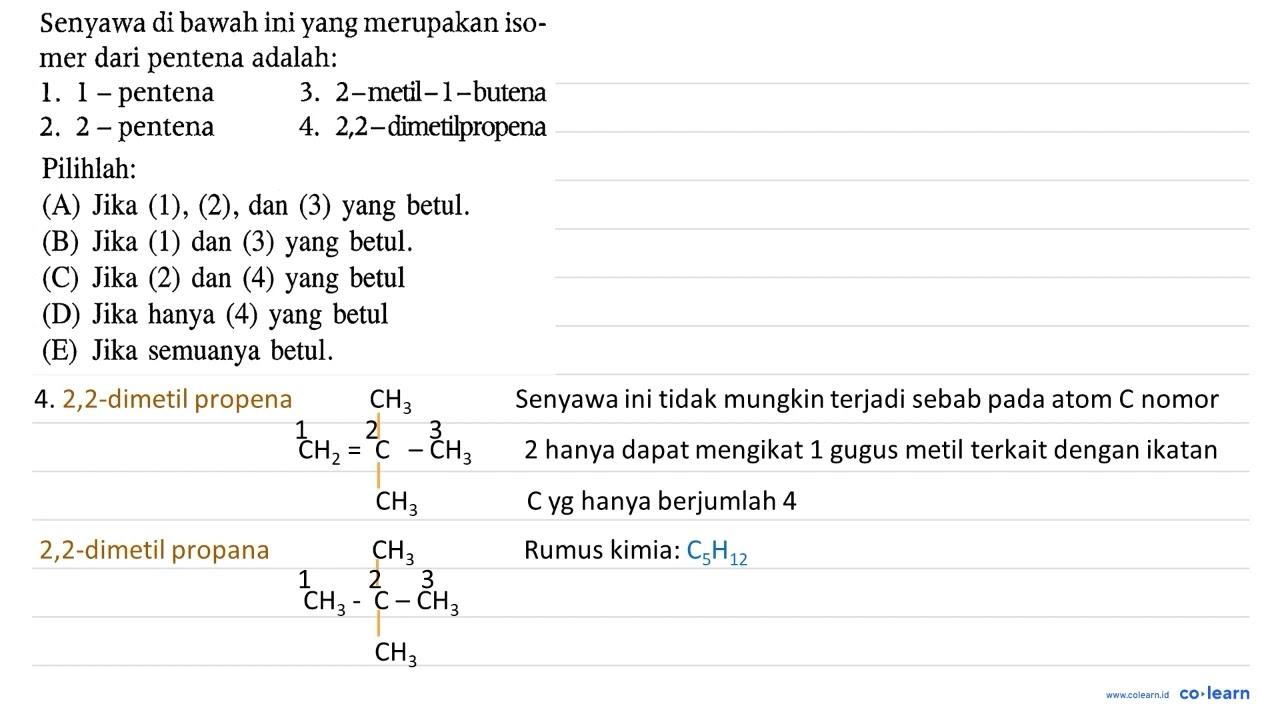 Senyawa di bawah ini yang merupakan isomer dari pentena