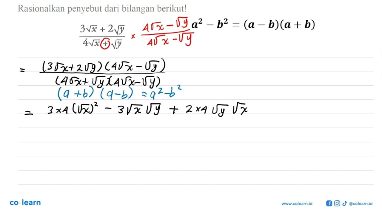 Rasionalkan penyebut dari bilangan berikut ! (3akar(x) +