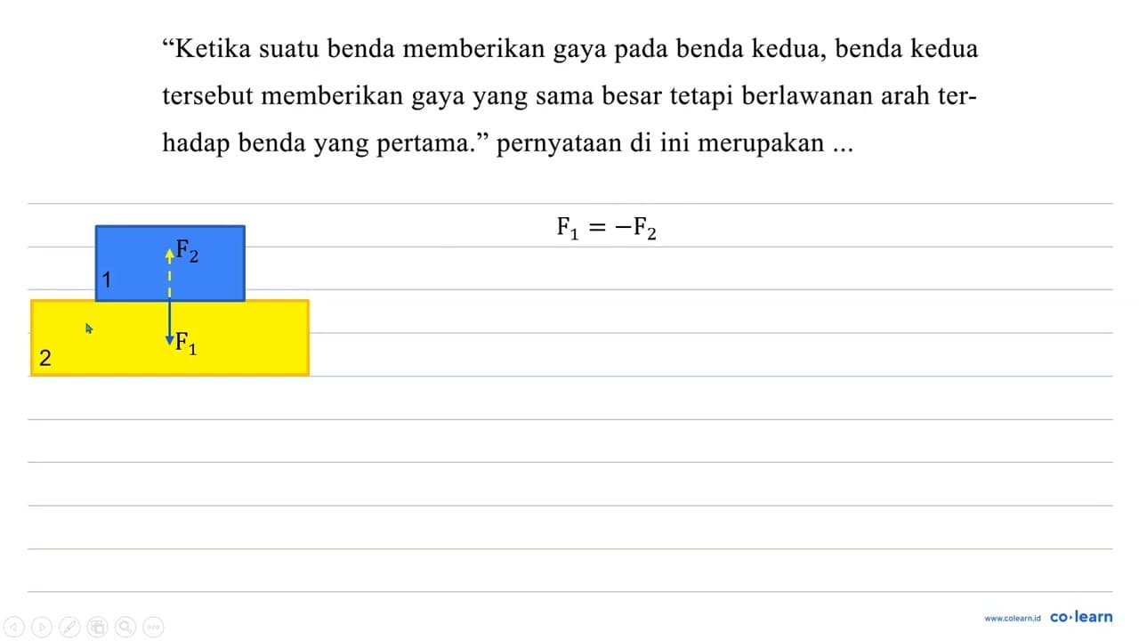 Ketika suatu benda memberikan gaya pada benda kedua, benda