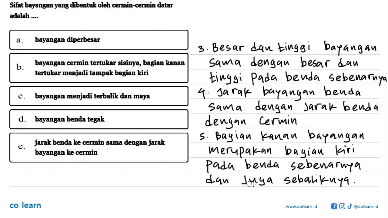 Sifat bayangan yang dibentuk oleh cermin-cermin datar