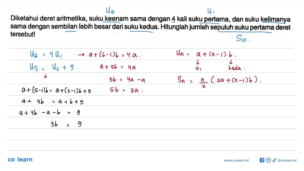 Diketahui deret aritmetika, suku keenam sama dengan 4 kali