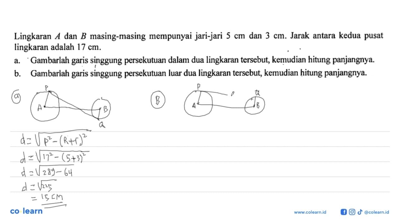 Lingkaran A dan B masing-masing mempunyai jari-jari 5 cm