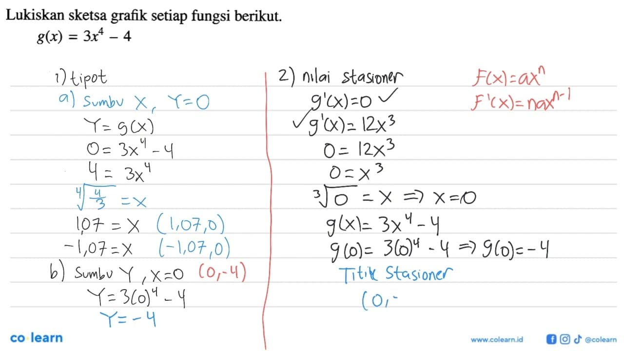 Lukiskan sketsa grafik setiap fungsi berikut.g(x)=3x^4-4