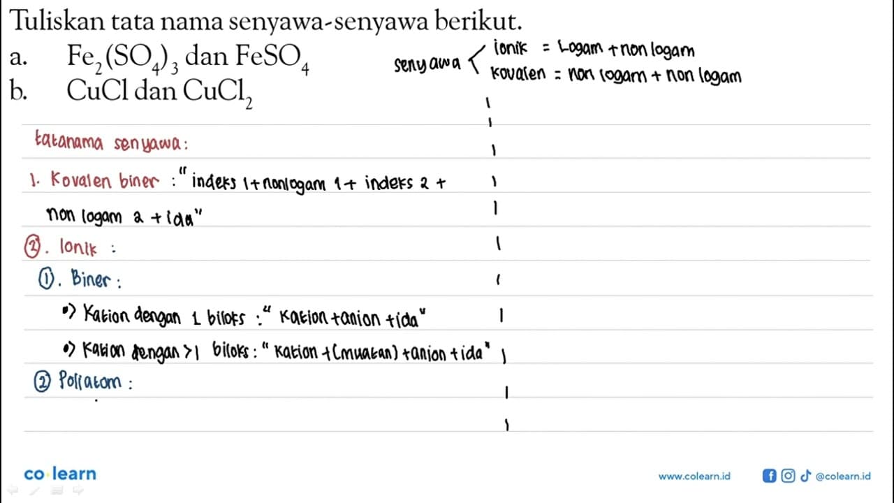 Tuliskan tata nama senyawa-senyawa berikut. a. Fe2(SO4)3