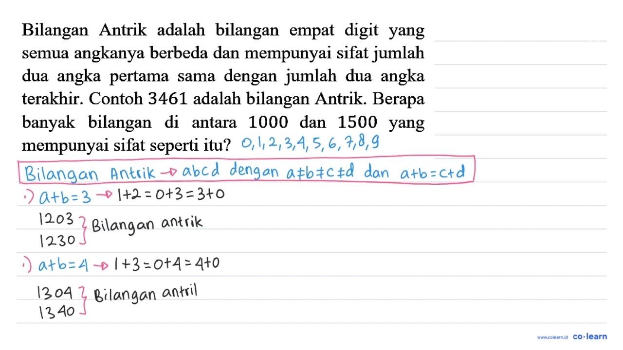 Bilangan Antrik adalah bilangan empat digit yang semua