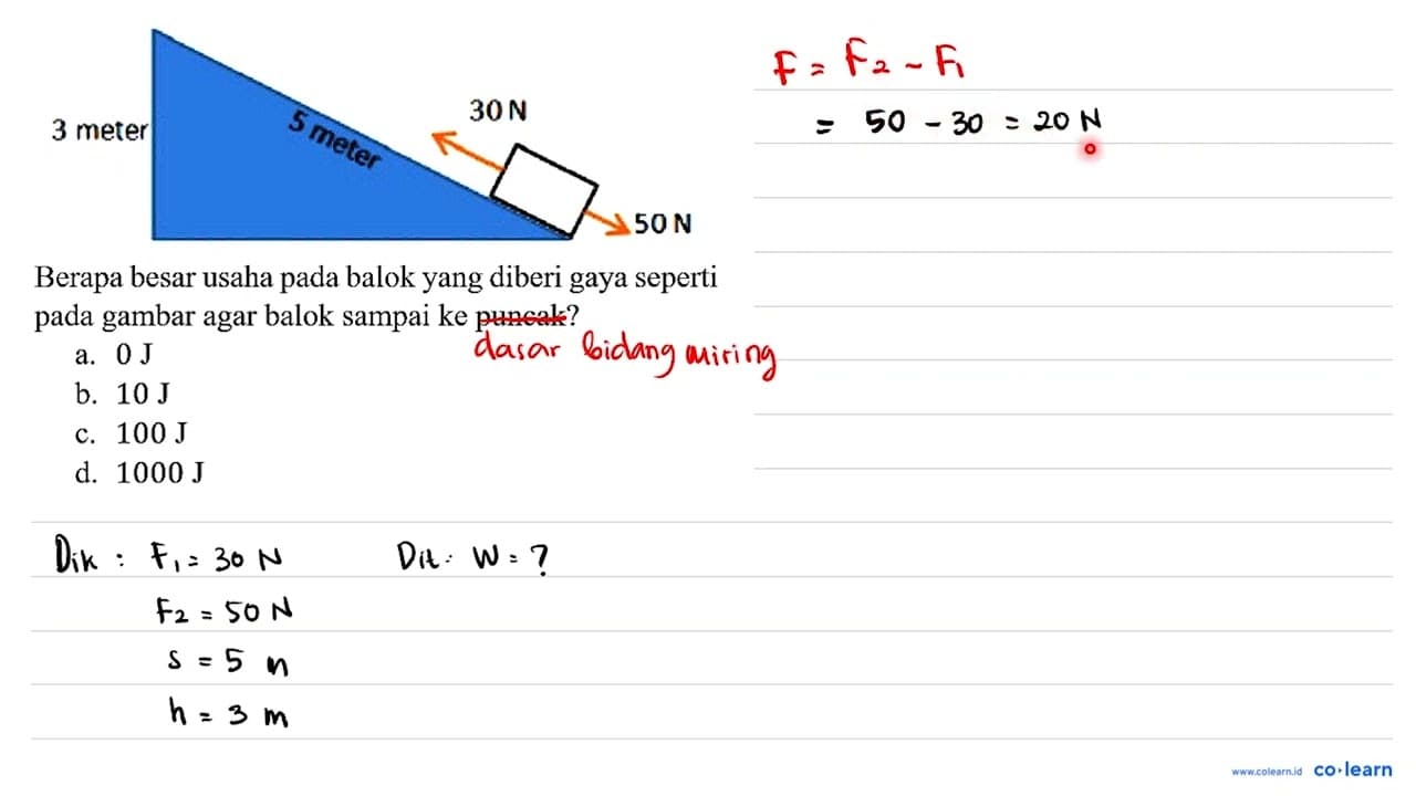 Berapa besar usaha pada balok yang diberi gaya seperti pada