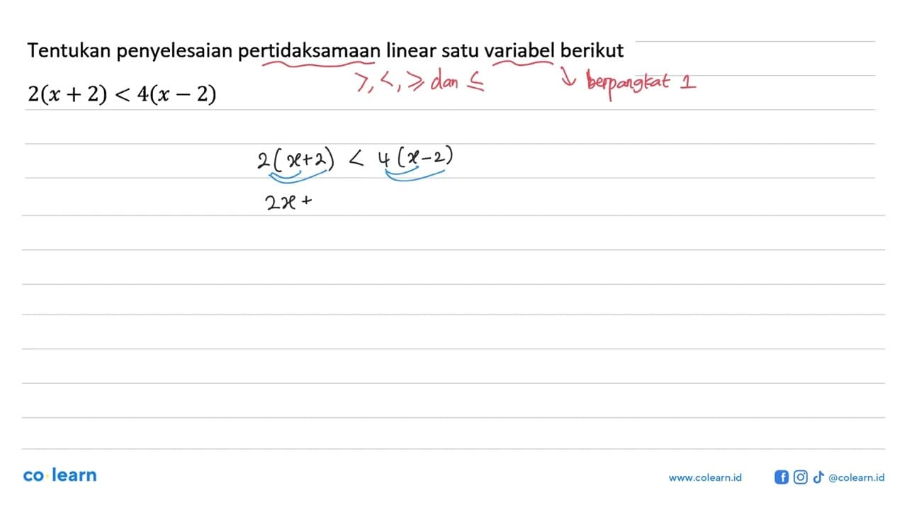 Tentukan penyelesaian pertidaksamaan linear satu variabel