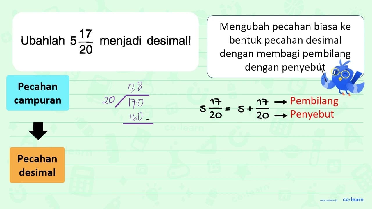 Ubahlah 5 17/20 menjadi desimal!