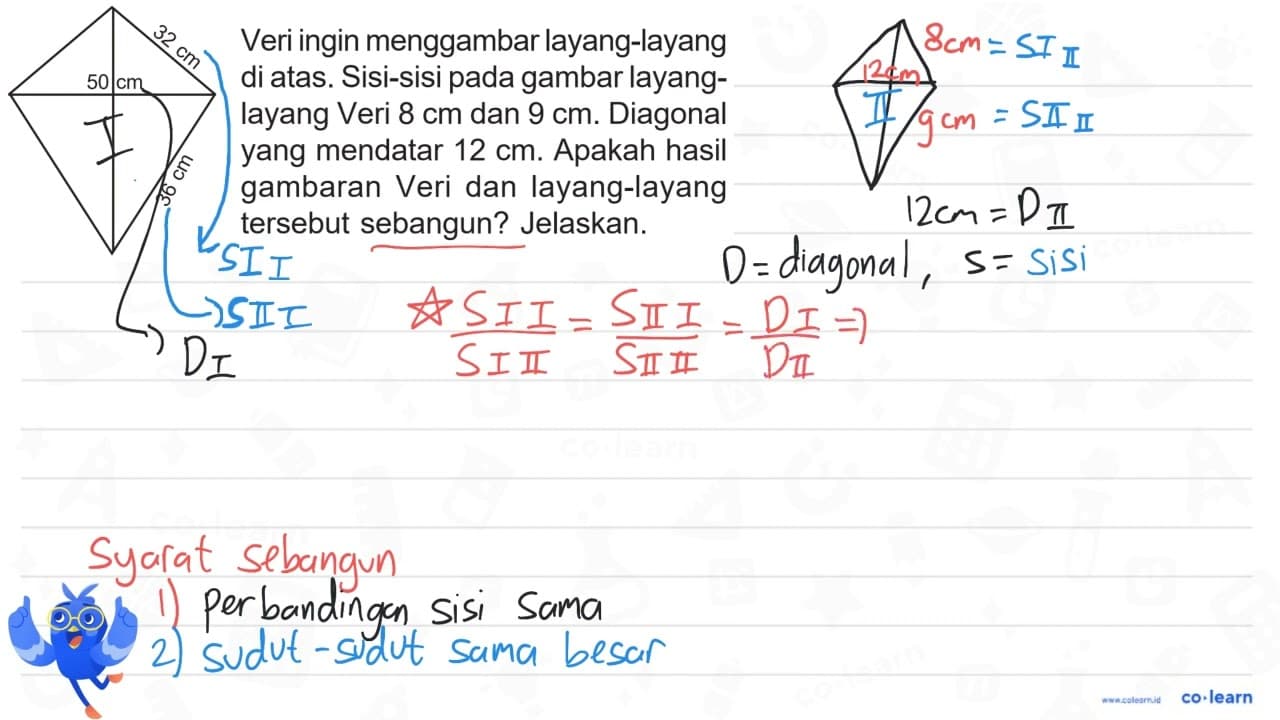 Veri ingin menggambar layang-layang di atas. Sisi-sisi pada