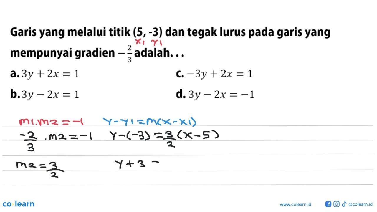 Garis yang melalui titik (5,-3) dan tegak lurus pada garis