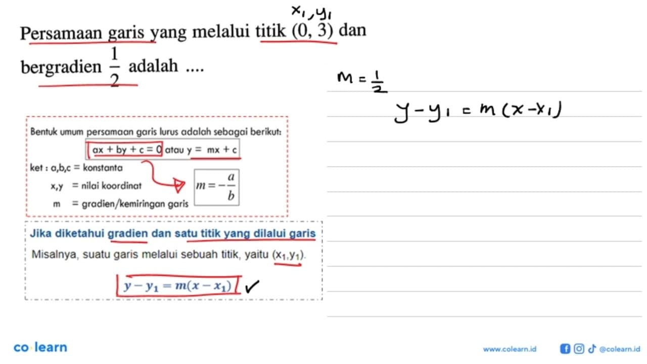 Persamaan yang melalui titik (0, 3) dan garis bergradien