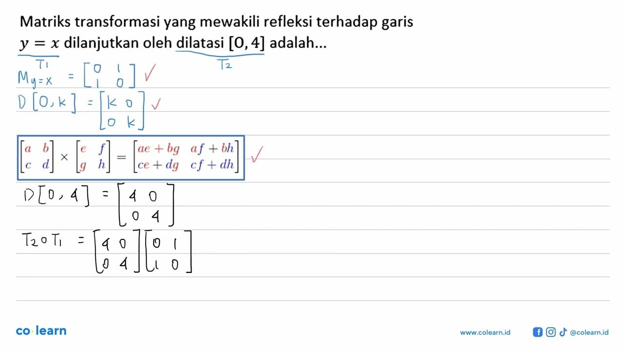 Matriks transformasi yang mewakili refleksi terhadap garis