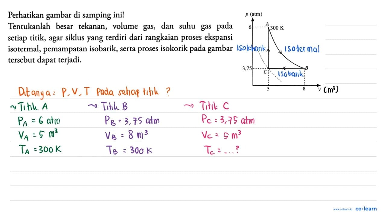 Perhatikan gambar di samping ini! p (atm) 6 A 300 K 3,75 C