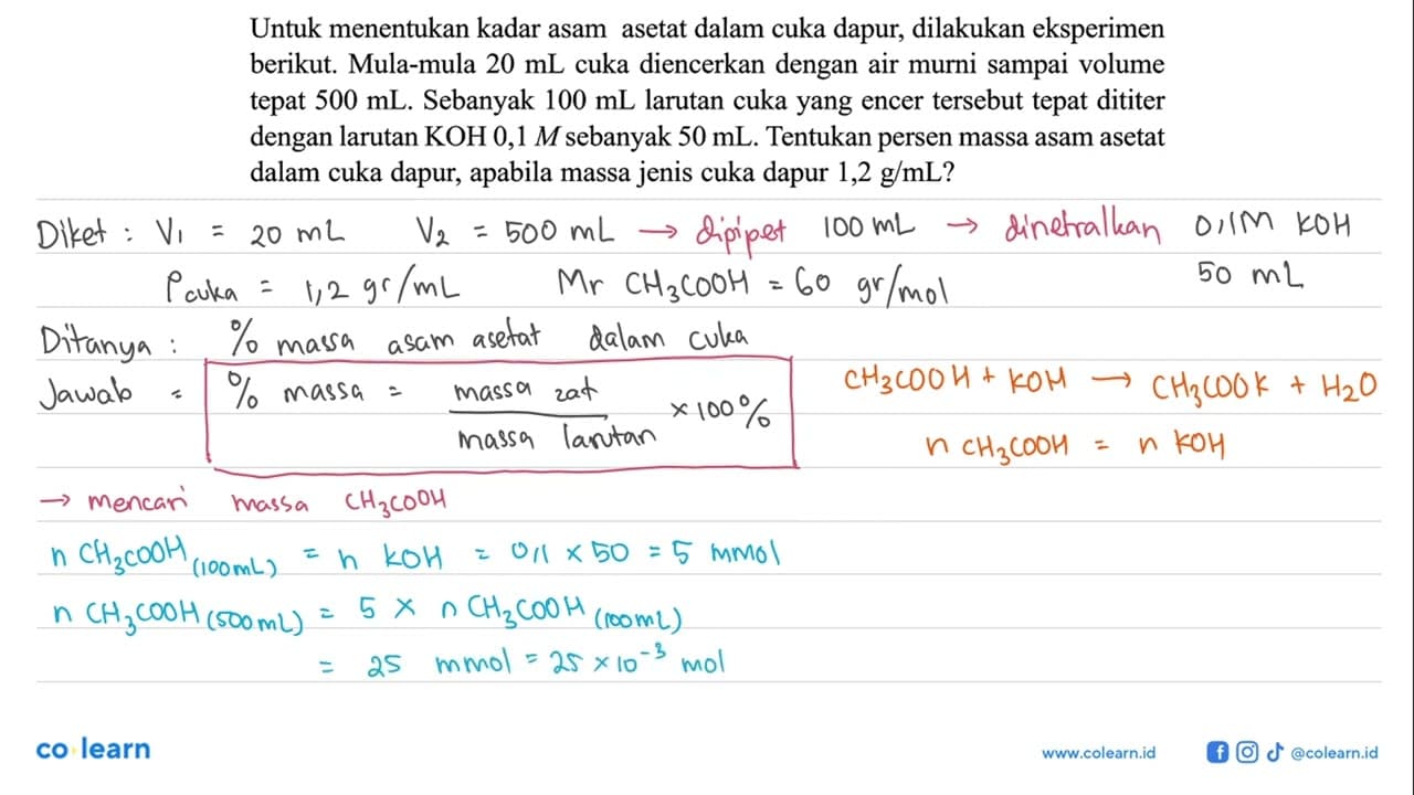 Untuk menentukan kadar asam asetat dalam cuka dapur,