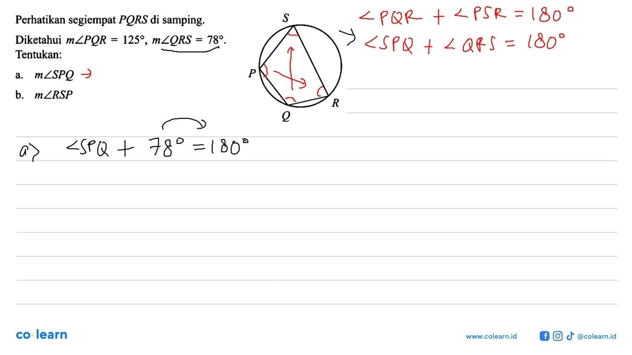 Perhatikan segiempat P Q R S di samping.Diketahui m sudut P