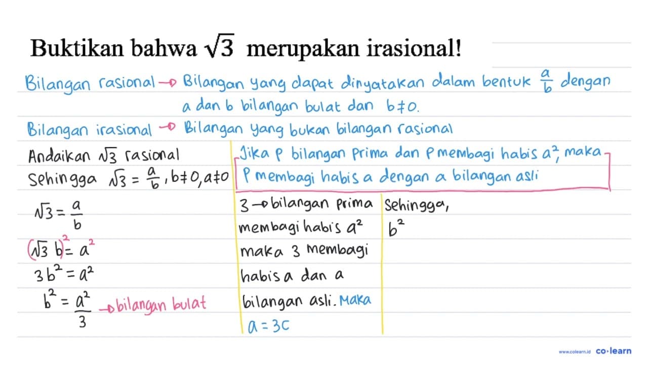 Buktikan bahwa akar(3) merupakan irasional!