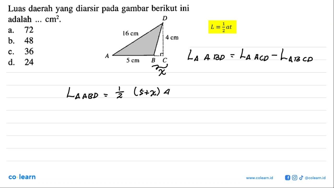 Luas daerah yang diarsir pada gambar berikut ini adalah ...