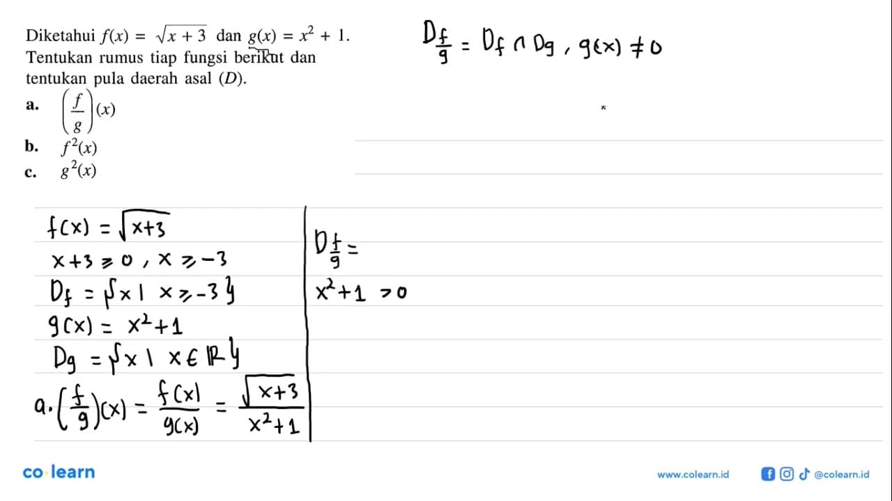 Diketahui f(x)=akar(x+3) dan g(x)=x^2+1. Tentukan rumus