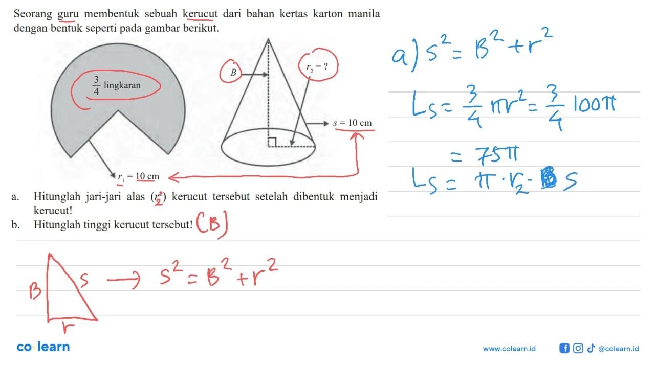 Seorang guru membentuk sebuah kerucut dari bahan kertas