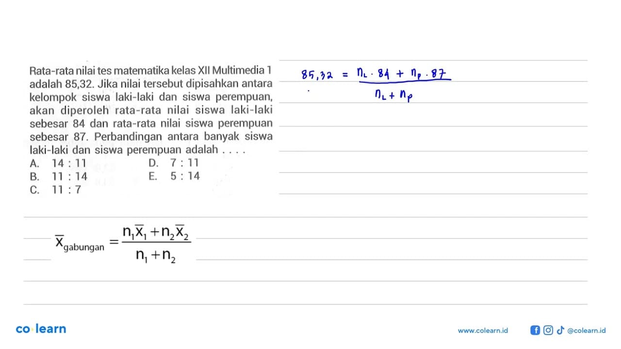 Rata-rata nilai tes matematika kelas XII Multimedia 1