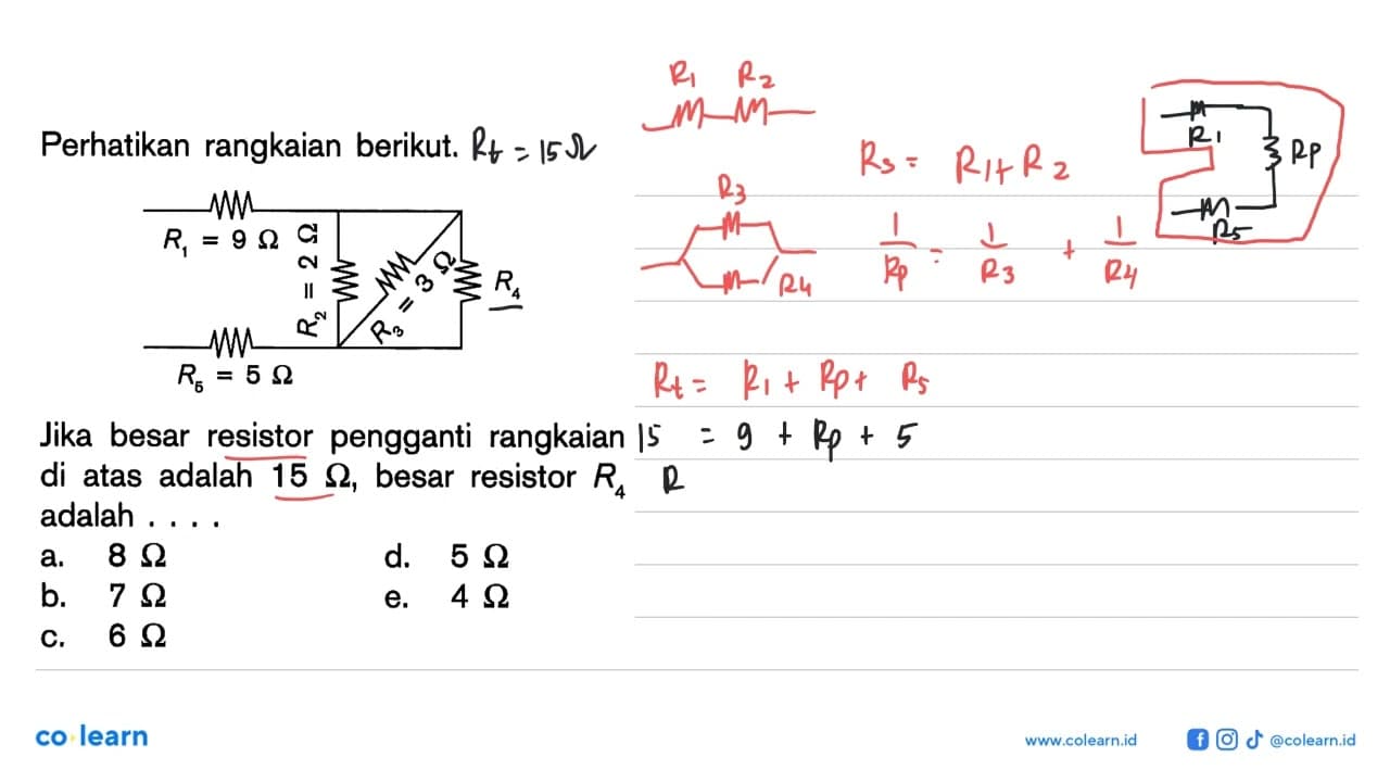 Perhatikan rangkaian berikut. R1= 9 ohm R2=2 ohm R3=3 ohm