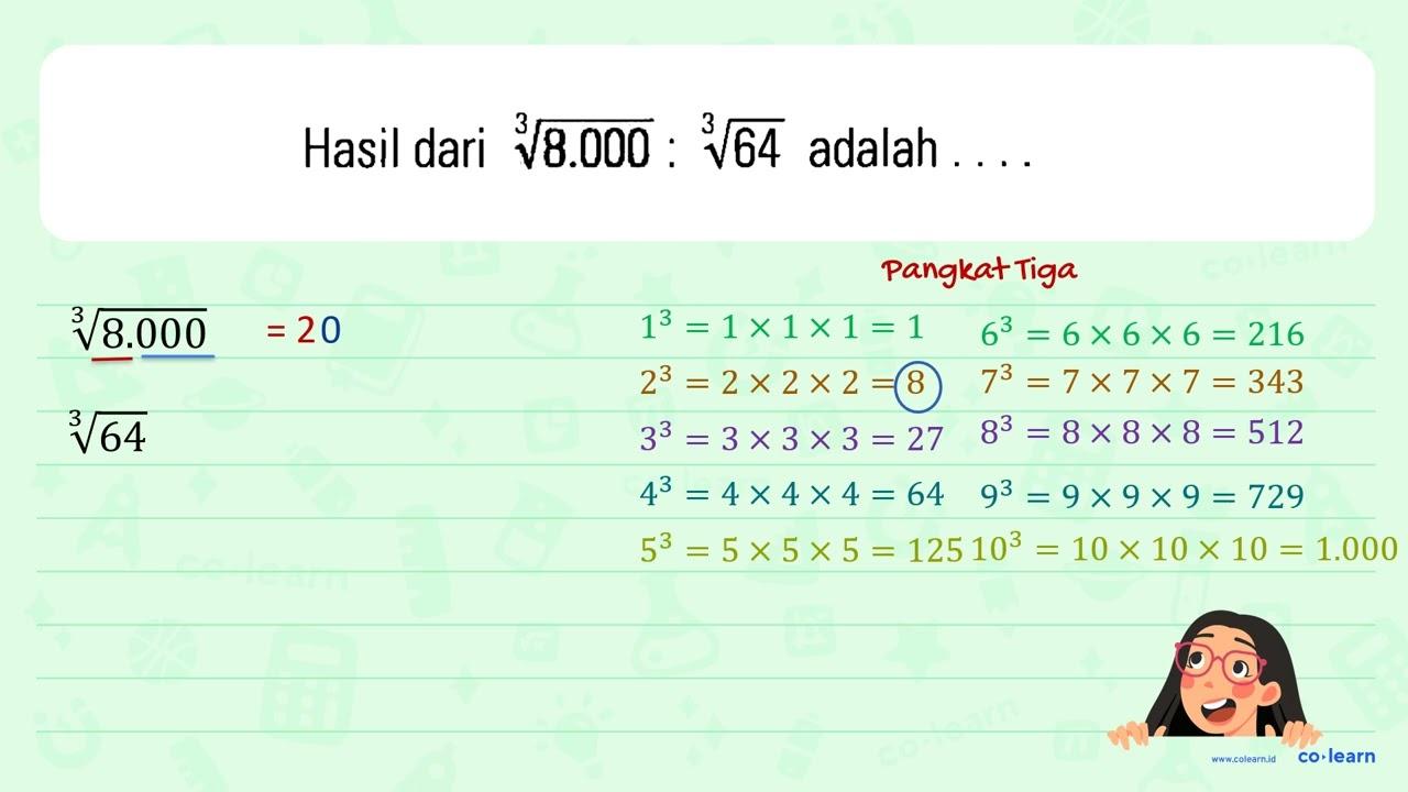 Hasil dari 38.000^(1/3) : 64^(1/3) adalah . . . .