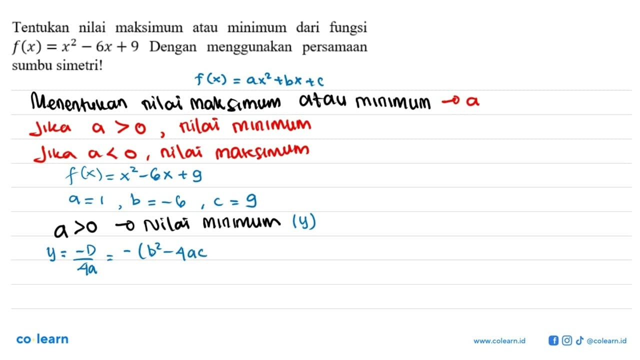 Tentukan nilai maksimum atau minimum dari fungsi f(x)