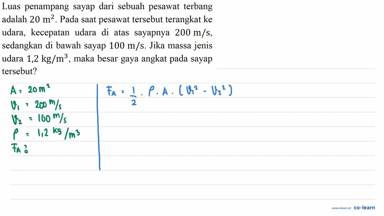 Luas penampang sayap dari sebuah pesawat terbang adalah 20