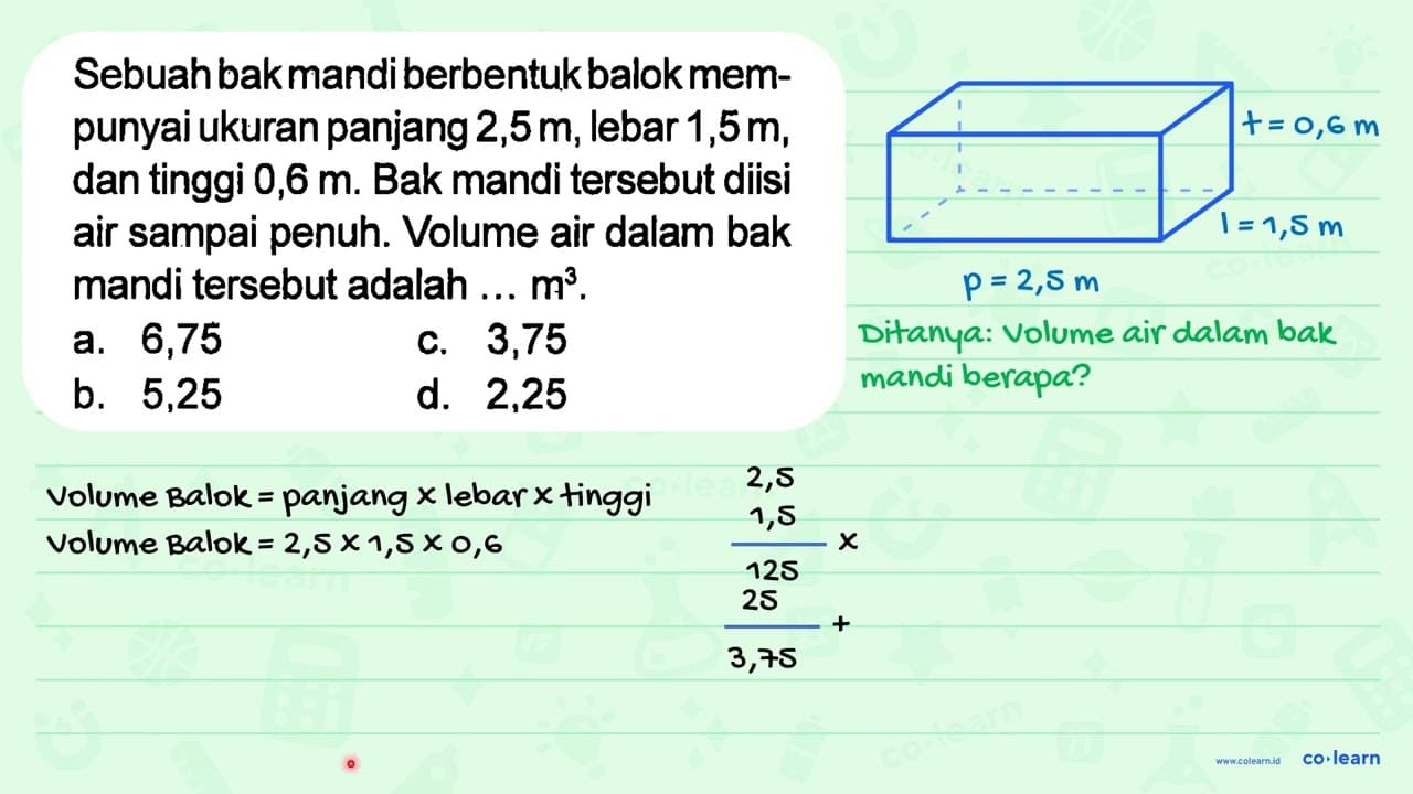 Sebuah bak mandi berbentuk balok mempunyai ukuran panjang